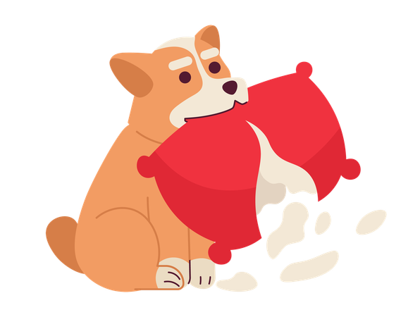 Cute dog chewing pillow  Illustration