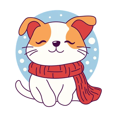 Cute Dog Wearing Scarf in Winter Season  Illustration