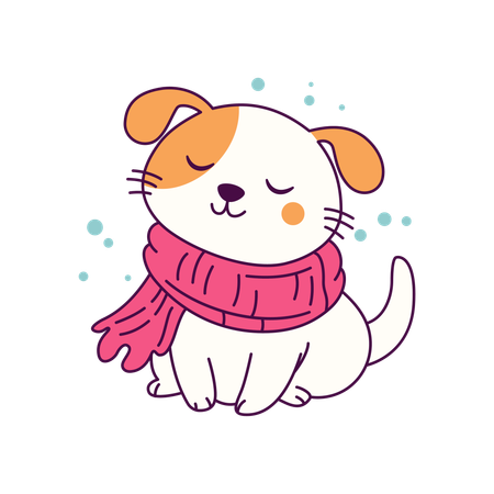 Cute Doggy Wearing Scarf in Winter Season  Illustration