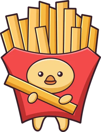 Cute duck wearing French Fries costume  イラスト