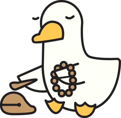 Cute duck with Buddhist wooden fish  Illustration