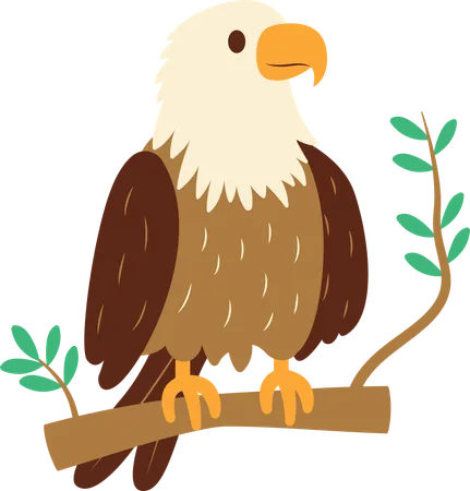 Cute Eagle on Tree Twig  Illustration