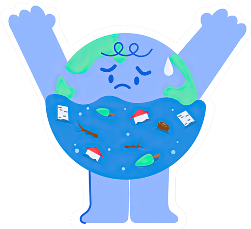 Cute Earth Flooding with water  Illustration