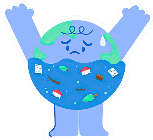 Cute Earth Flooding with water  Illustration