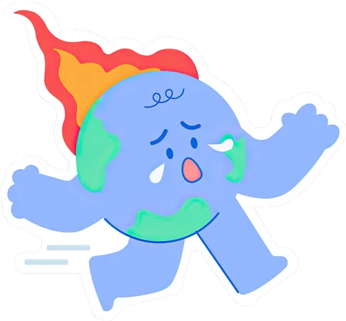 Cute Earth  head on fire  Illustration