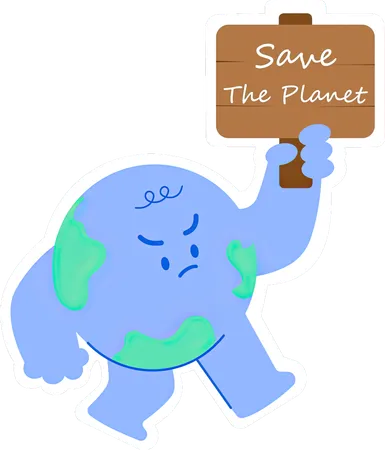 Cute Earth segura cartazes de protesto  Ilustração