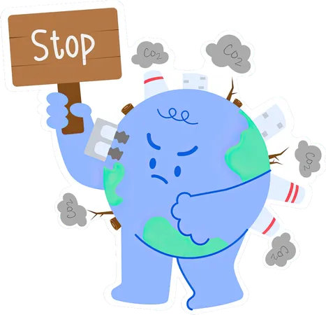 Cute Earth segura cartazes de protesto "Pare"  Ilustração