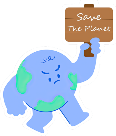 Cute Earth  hold up protest signs  Illustration