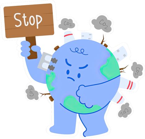 Cute Earth  hold up protest signs "Stop"  Illustration