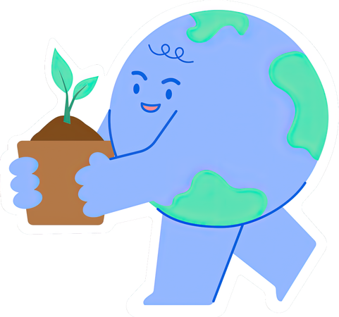 Cute Earth  holding a tree  Illustration