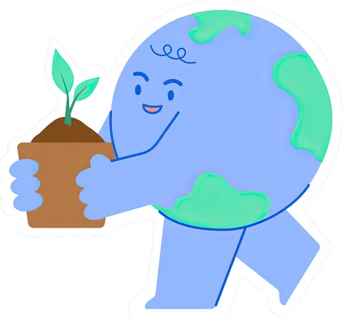 Cute Earth  holding a tree  Illustration