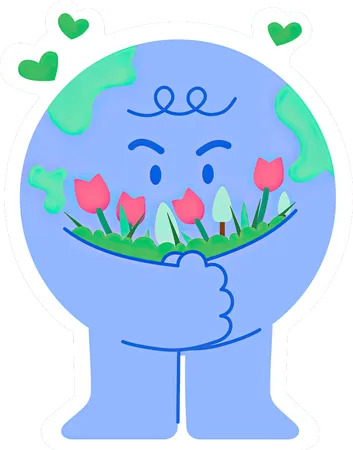 Cute Earth  holding tree and flower  Illustration