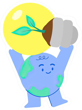 Cute Earth  holding up a light  Illustration