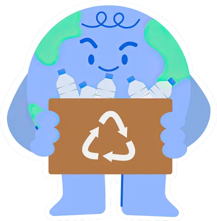 Cute Earth reciclando garrafas plásticas  Ilustração