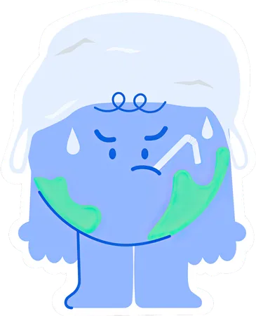 頭の上にプラスチックをかぶったかわいい地球  イラスト