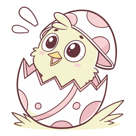 Cute Easter Chick coming out of egg  Illustration
