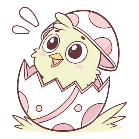 Cute Easter Chick coming out of egg  Illustration