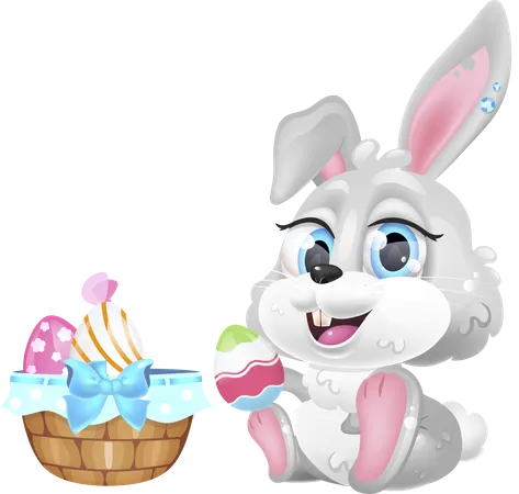Cute Easter hare with eggs basket Illustration