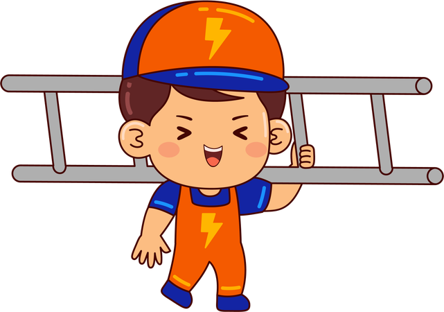 Cute electrician boy holding ladder  Illustration