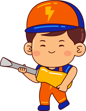 Cute electrician boy holding screwdriver  イラスト