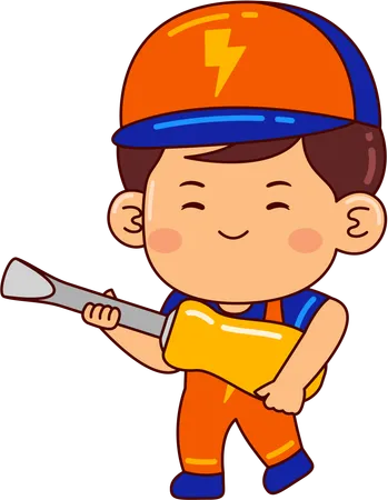 Cute electrician boy holding screwdriver  イラスト
