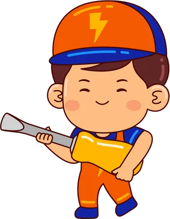 Cute electrician boy holding screwdriver  Illustration