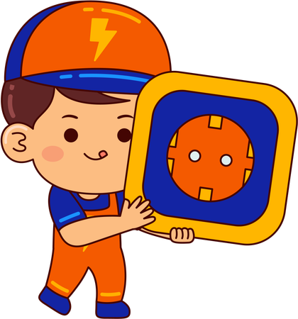 Cute electrician boy holding socket  イラスト