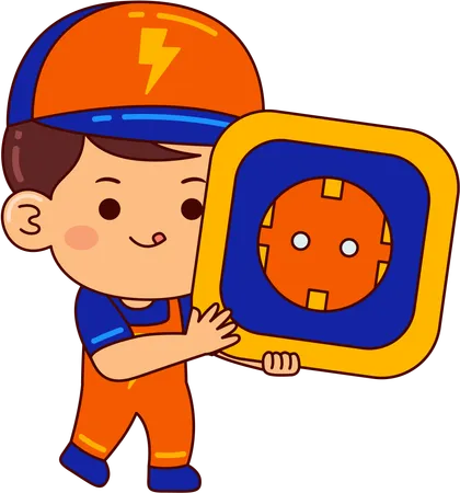 Cute electrician boy holding socket  Illustration