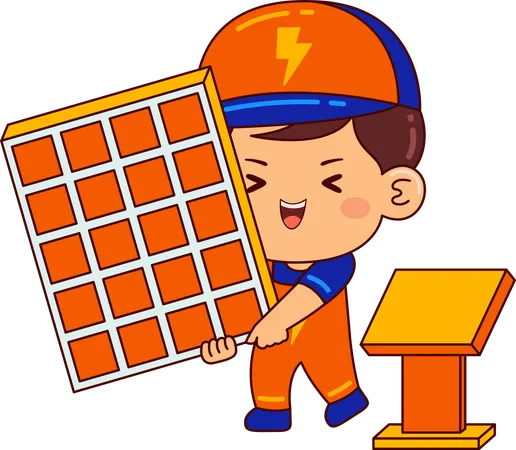 Cute Electrician Boy Cartoon Character Illustration