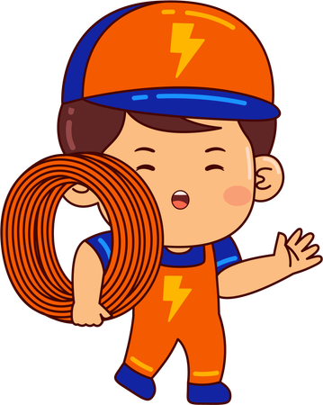 Cute electrician boy holding wire budle  Illustration