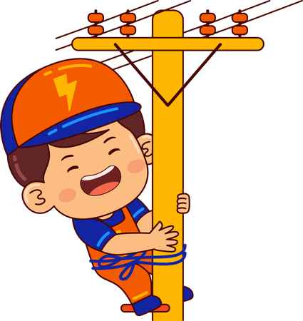 Cute electrician boy on electric pole  일러스트레이션