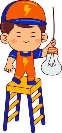 Cute electrician boy repairing bulb  Illustration