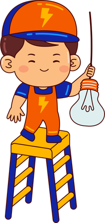 Cute electrician boy repairing bulb  Illustration