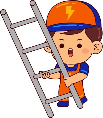 Cute electrician boy with ladder  Illustration