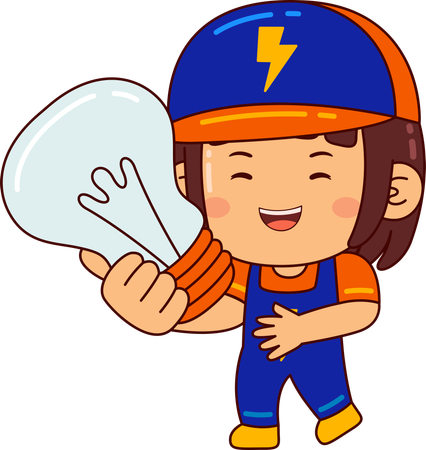 Cute electrician girl holding bulb  Illustration