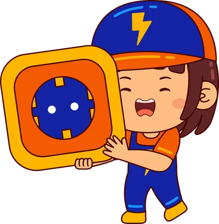 Cute electrician girl holding socket  イラスト