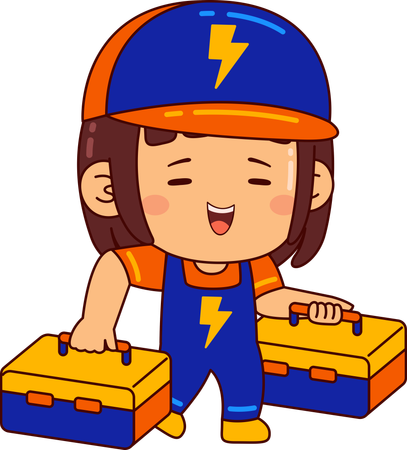 Cute electrician girl holding toolbox  Illustration