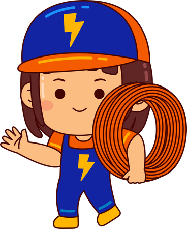 Cute electrician girl holding wire bundle  イラスト