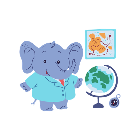 Cute elephant as geography teacher  Illustration