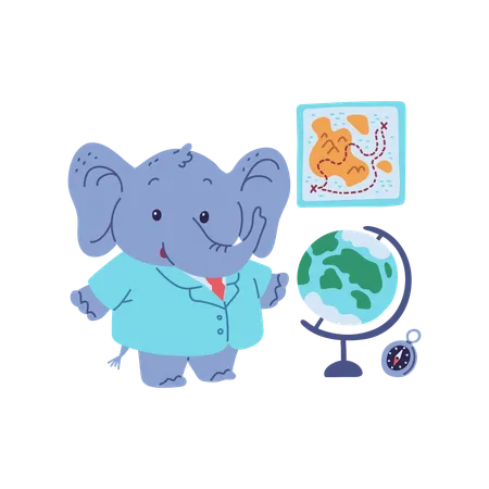 Cute elephant as geography teacher  Illustration