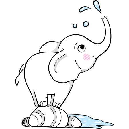 Cute elephant enjoying with water at lake  Illustration