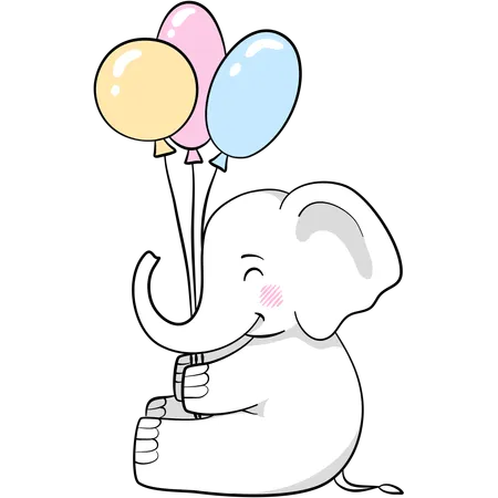 Cute elephant holding balloons  Illustration