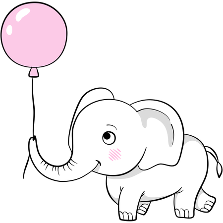 Cute elephant playing with balloon  Illustration