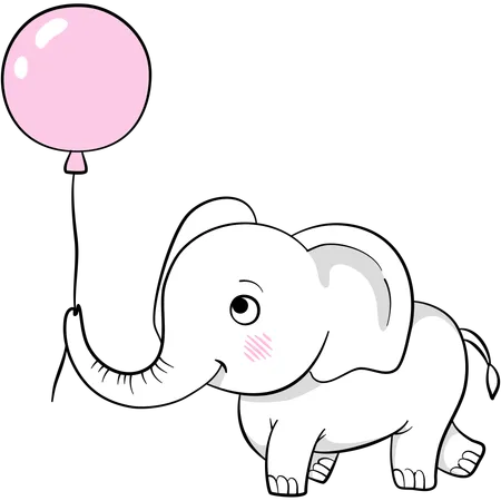 Cute elephant playing with balloon  Illustration