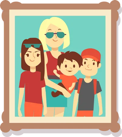 Big Family Smiling Photo Portraits In Frames On Wall Vector Illustration Family Portrait Frame Mother And Father Happy Family Illustration