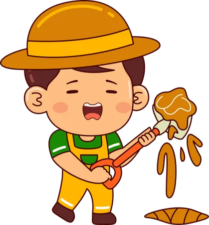 Cute Farmer Boy Cartoon Character Illustration