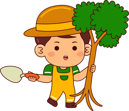 Cute farmer boy doing farming  Illustration