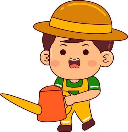 Cute farmer boy holding water can  Illustration