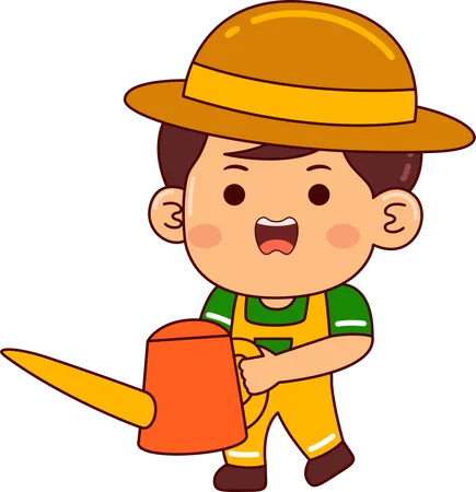 Cute farmer boy holding water can  Illustration