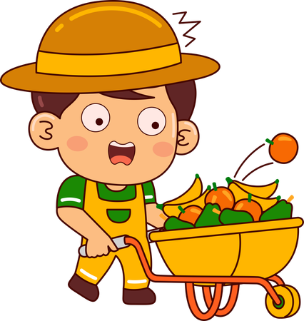 Cute farmer boy with fruit bucket  일러스트레이션